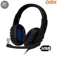 Headset Gamer USB para PC Ajustável com Microfone Controle de Volume Bit OEX HS206 - Preto Azul